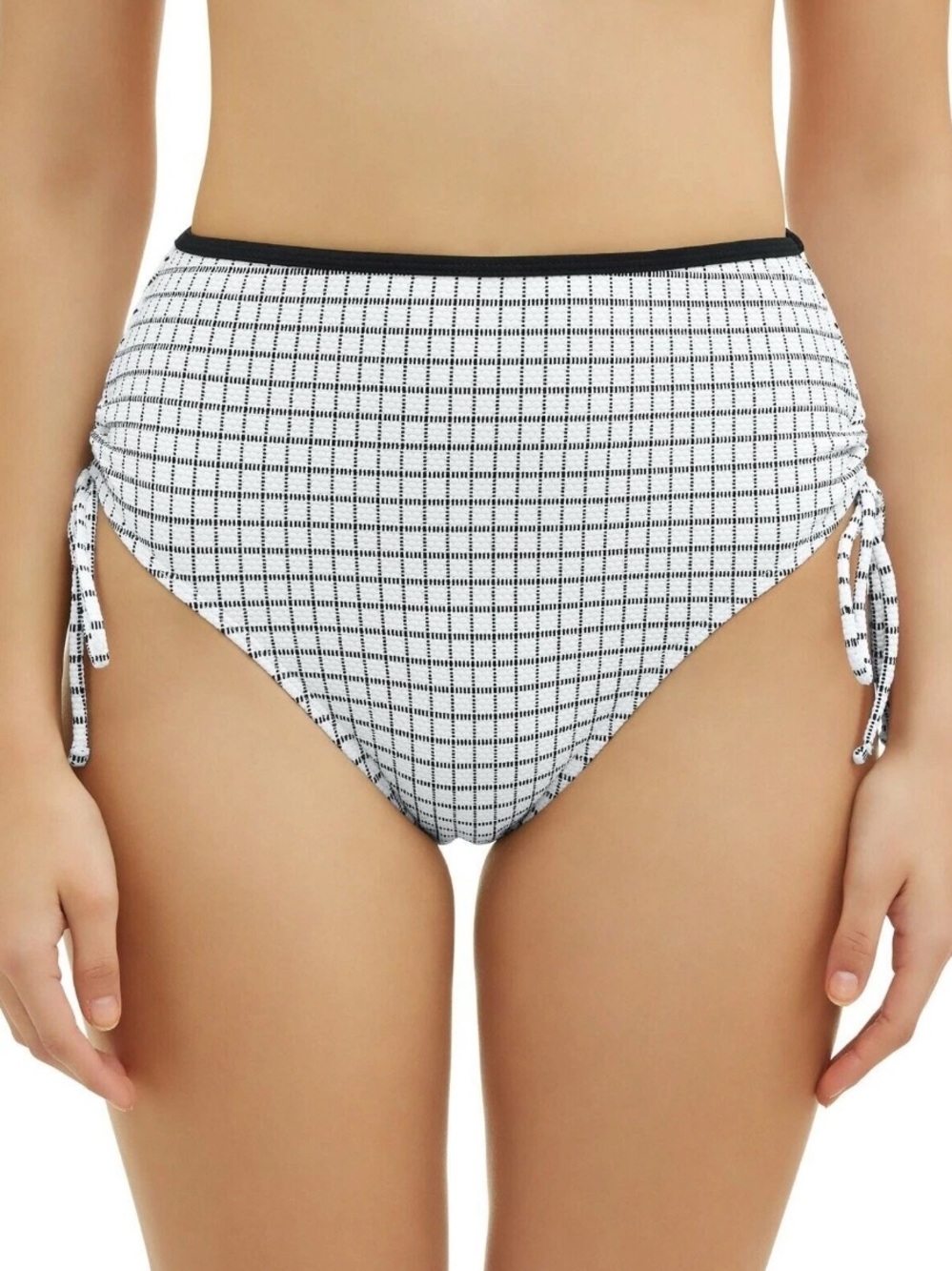 No Boundaries Bikini Bottoms Large Jrs Black White Checked High-Waist Side Ties